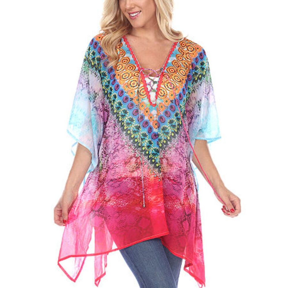 NWT White Mark Womens V Neck 3/4 Sleeve Tunic Top One Size Fits Most